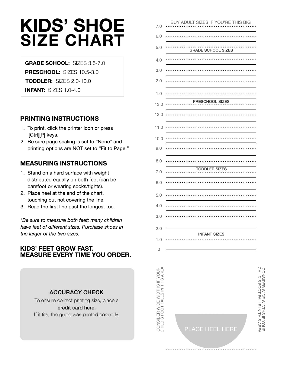 Kids Shoe Size Chart Grey Download Printable PDF Templateroller