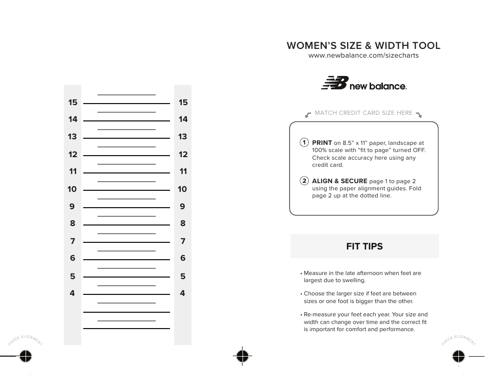 Women's Size & Width Tool New Balance Download Printable PDF Templateroller