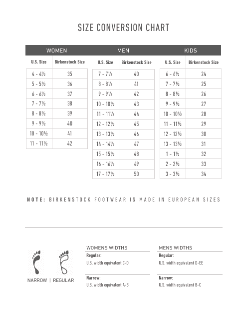 Footwear Size Conversion Chart Download Printable PDF | Templateroller