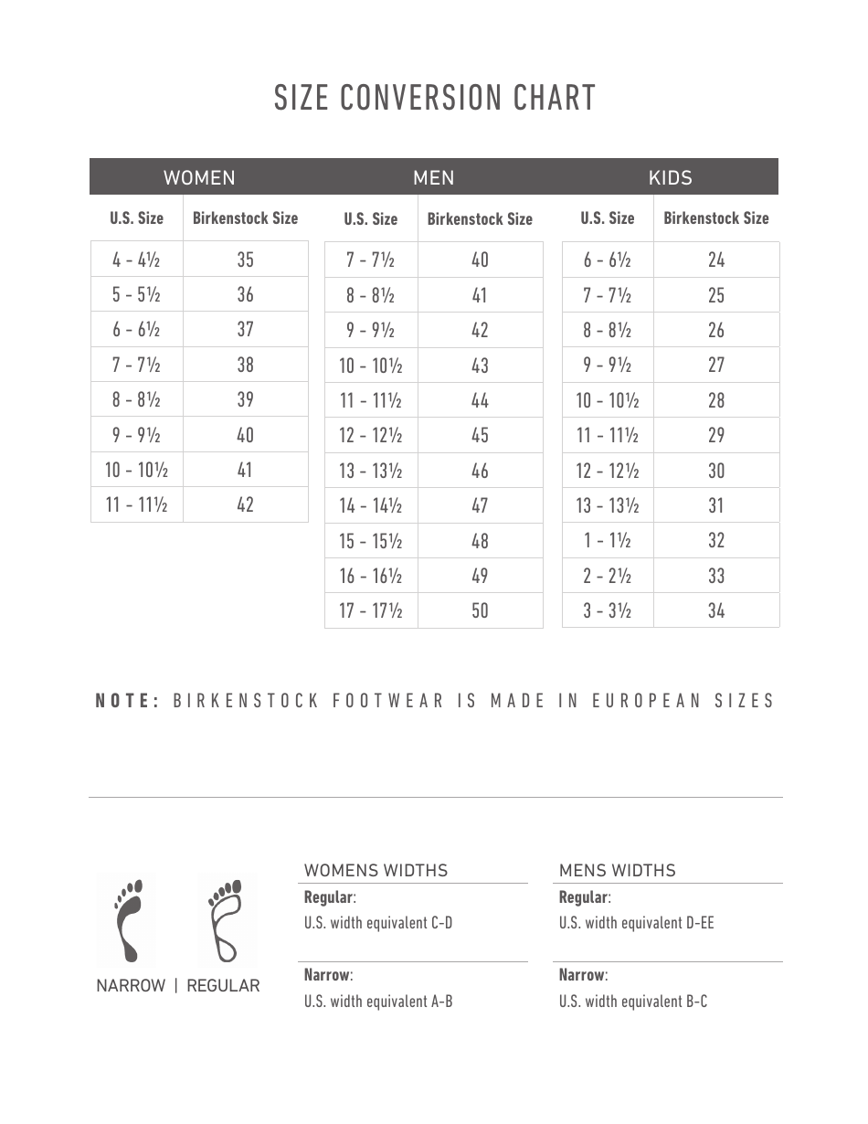 Footwear Size Conversion Chart, Page 1