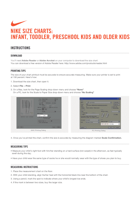 Infant, Toddler, Preschool Kids and Older Kids Size Chart - Nike Download Pdf