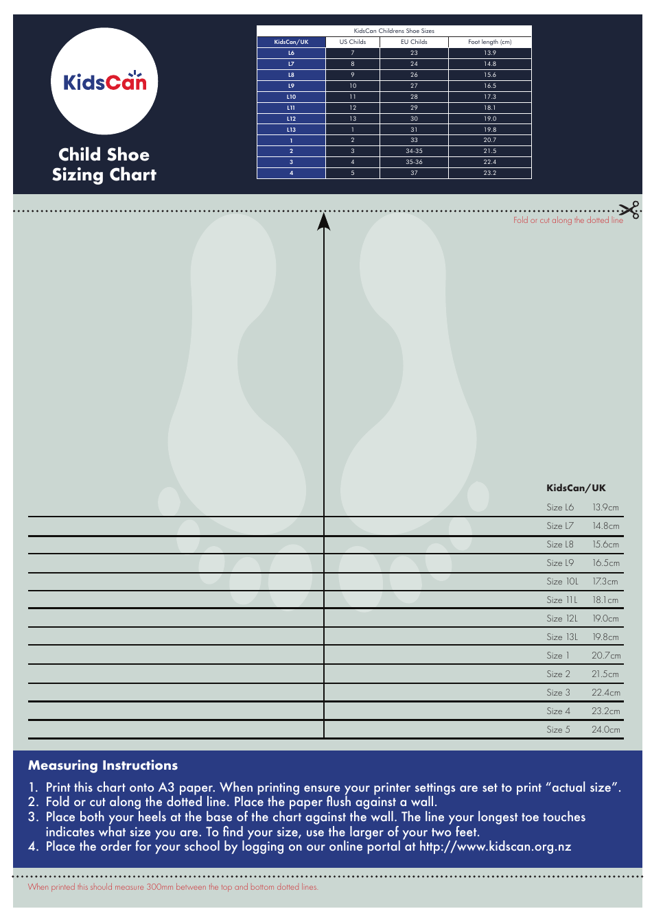 Child and Adult Shoe Sizing Chart, Page 1