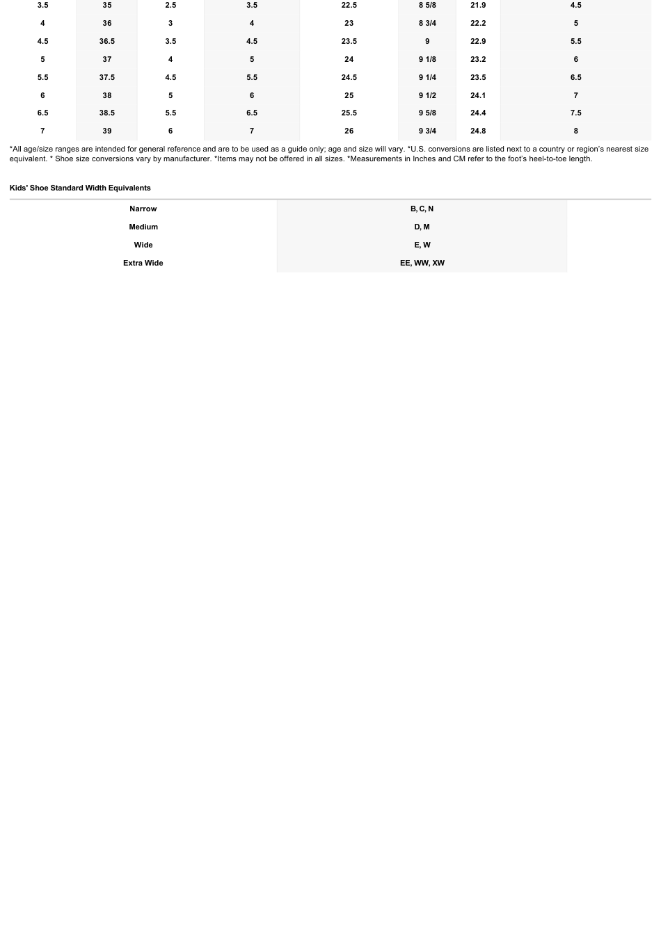 Childrens Shoe Size Conversion Chart - Grey, Page 2