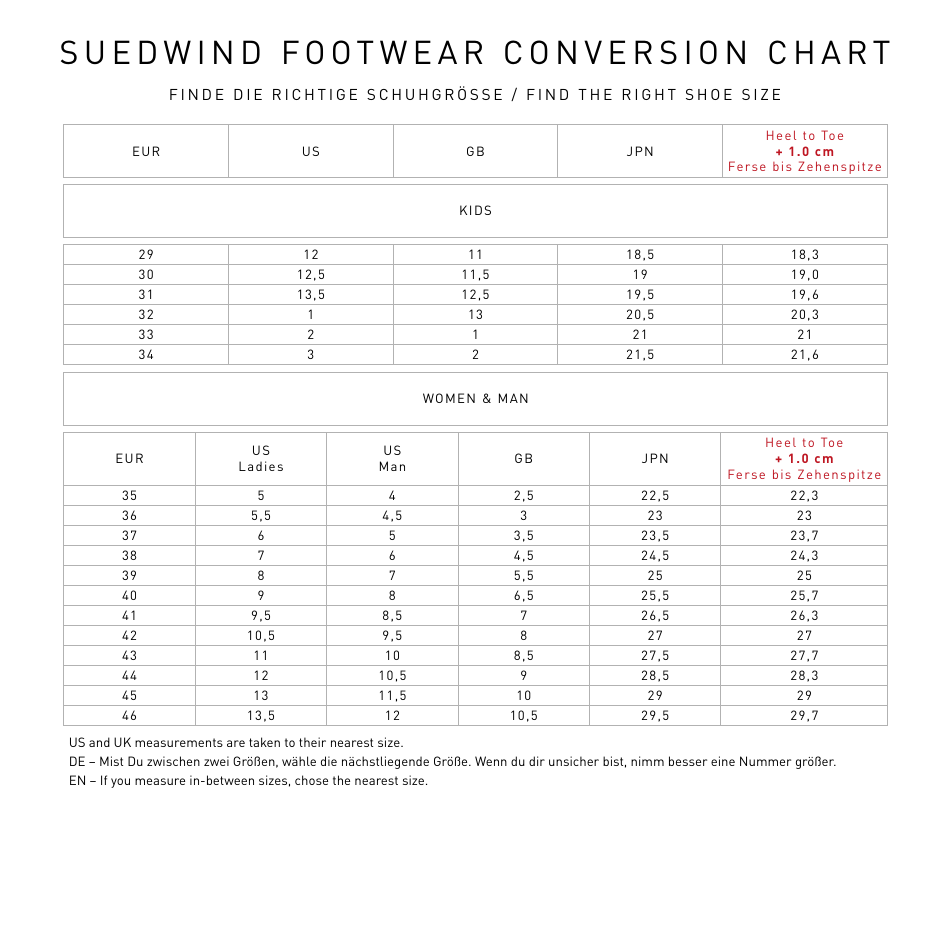 Footwear Conversion Chart - Suedwind Download Printable PDF ...