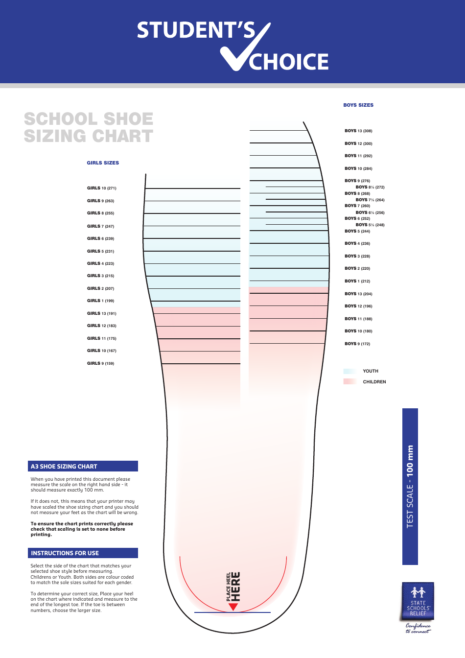 School Shoe Sizing Chart, Page 1