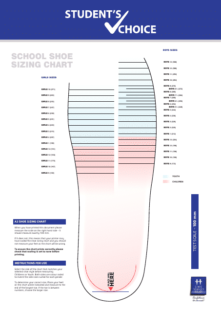 School Shoe Sizing Chart