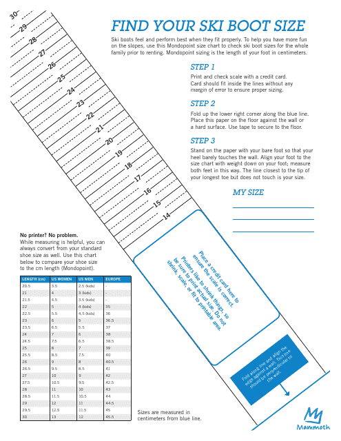 Ski Boot Sizing Chart Download Printable PDF Templateroller