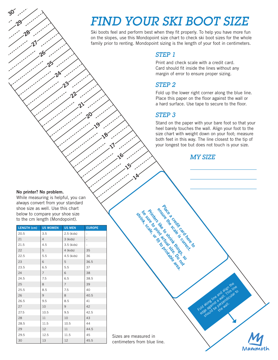 Ski Boot Sizing Chart Download Printable PDF Templateroller