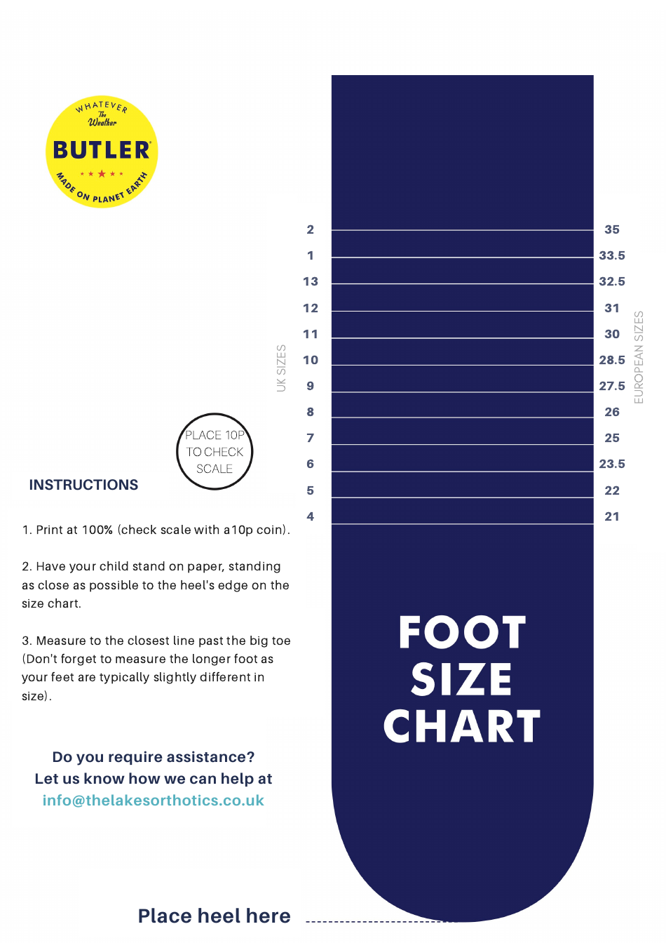 Foot Size Chart, Page 1