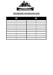 Document preview: Footwear Size Chart - Groundwork
