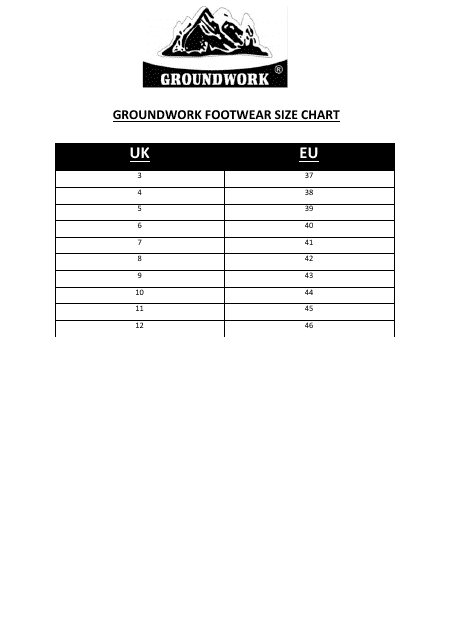 Footwear Size Chart - Groundwork