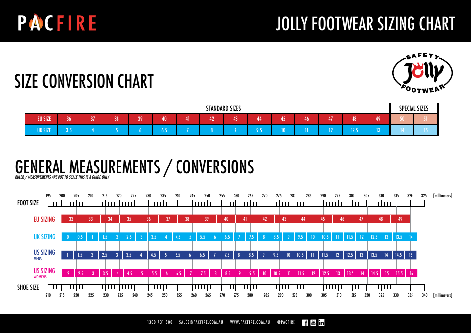 Footwear Sizing Chart - Pacfire, Page 1