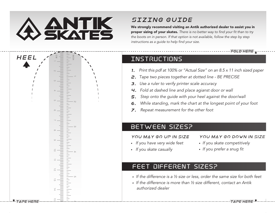 Skate Sizing Chart - Antik Download Printable PDF | Templateroller