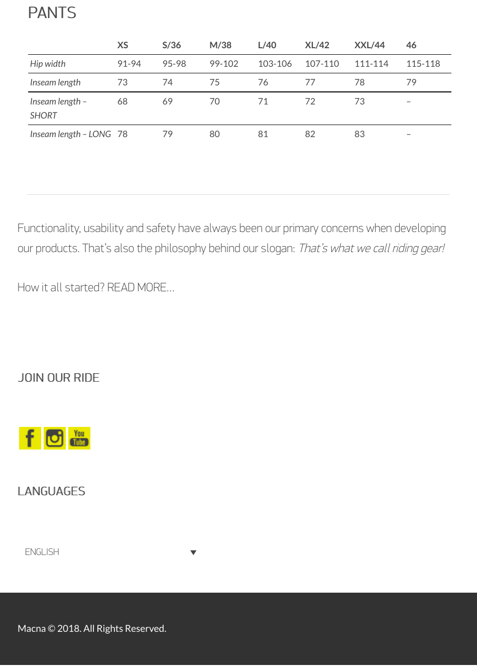 Riding Gear Size Charts, Page 3
