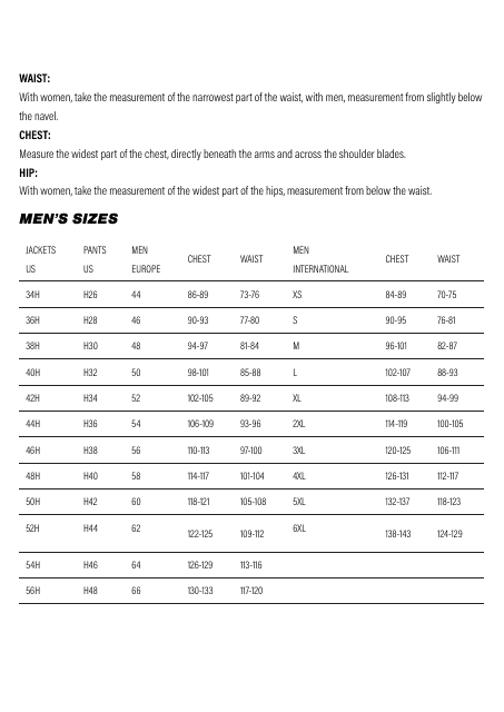Motorcycle Gear Size Charts Download Pdf