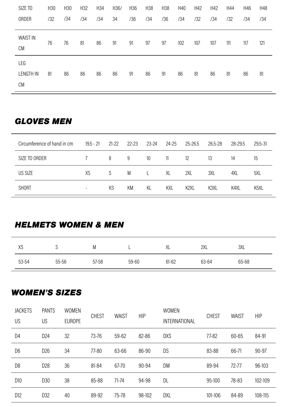 Motorcycle Gear Size Charts Download Printable Pdf Templateroller 