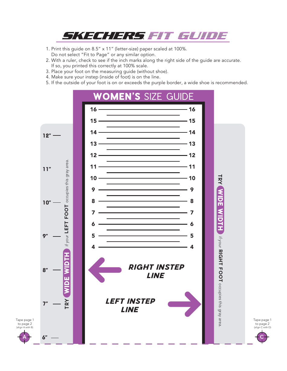 Womens Foot Size Chart - Skechers, Page 1