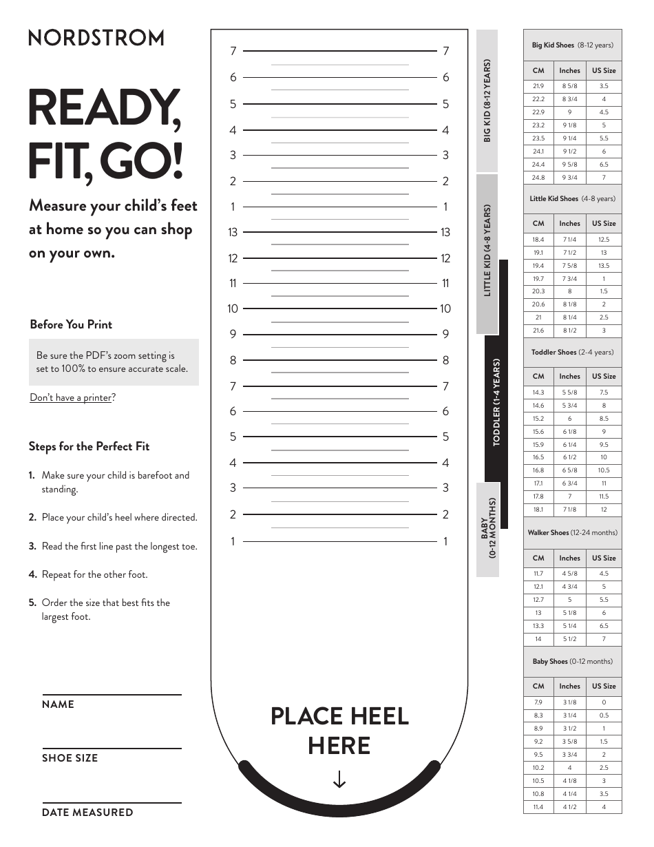 Children s Shoe Size Chart Nordstrom Download Printable PDF 