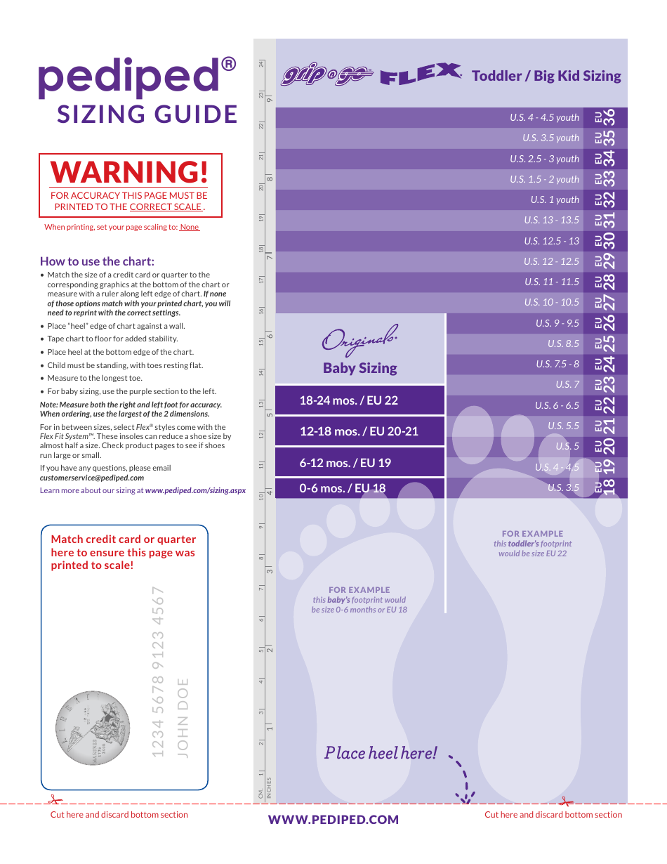 Toddler / Big Kid Foot Sizing Tool Template, Page 1