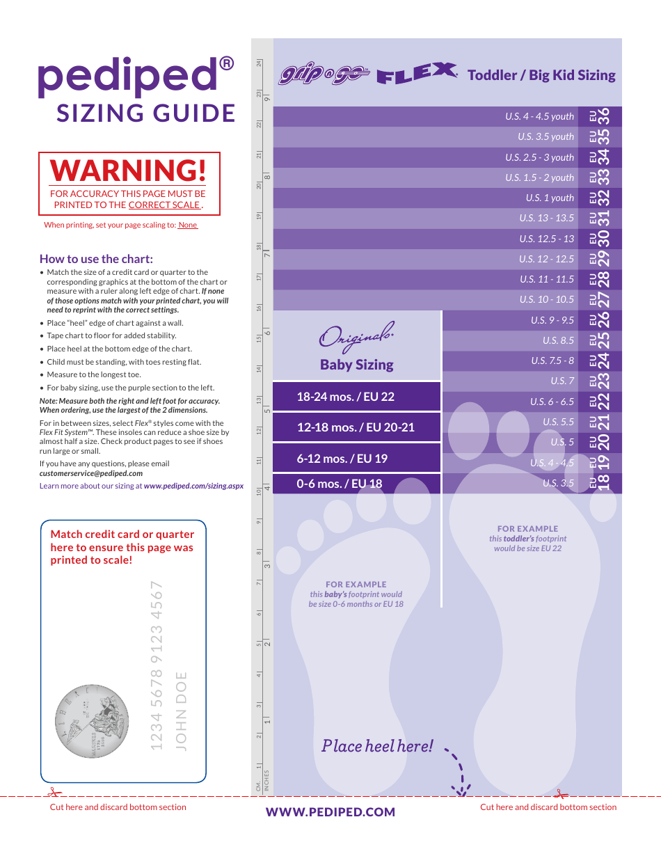 Toddler/Big Kid Foot Sizing Tool Template Download Printable PDF