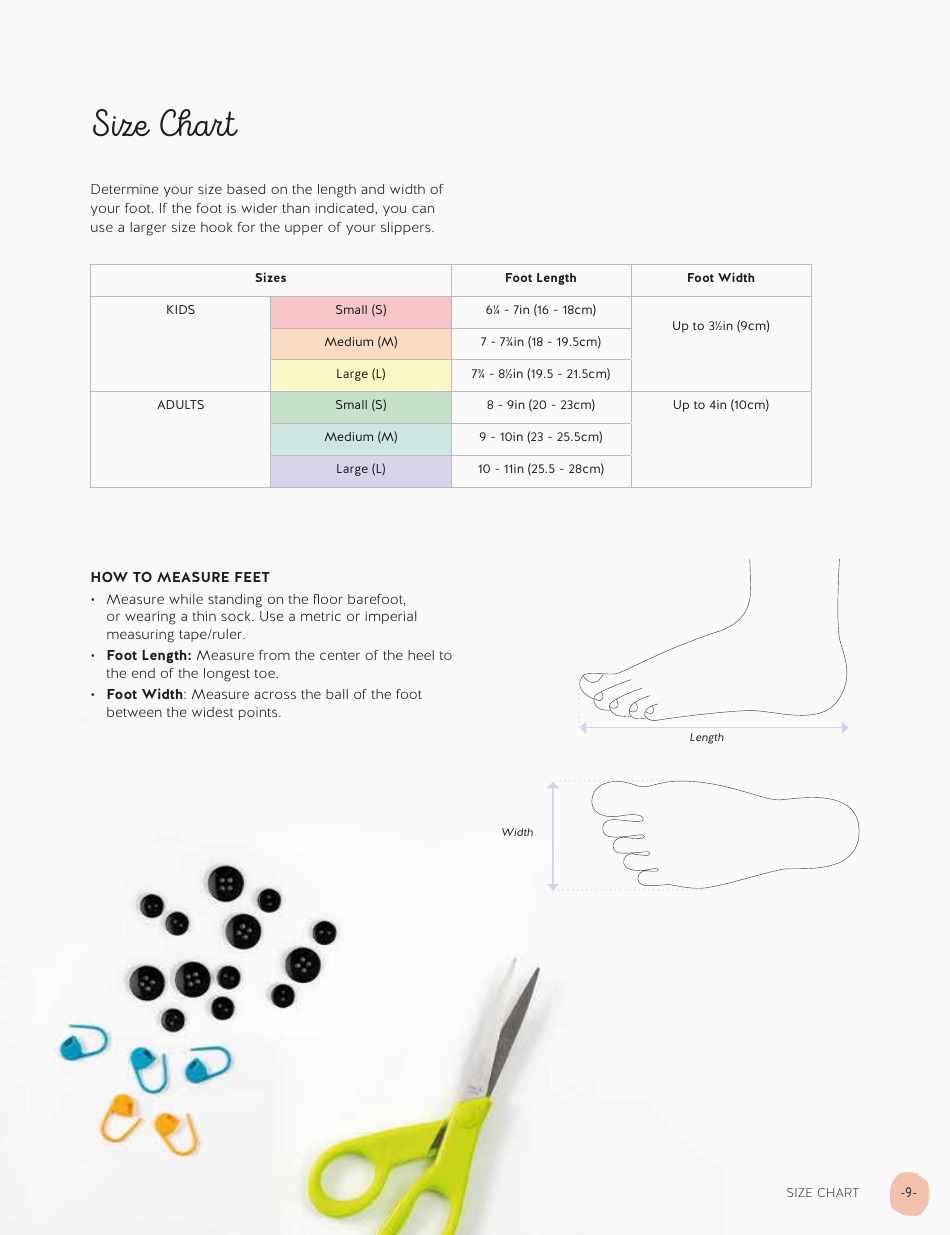 Kids and Adults Foot Size Chart, Page 1