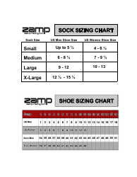 Document preview: Sock and Shoe Sizing Chart - Zamp Racing