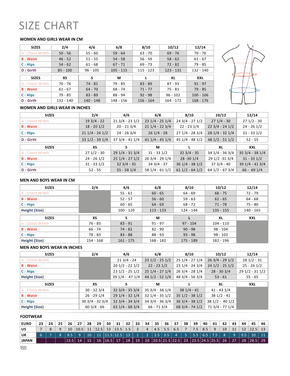 Ballet Apparel Size Charts Download Printable PDF | Templateroller
