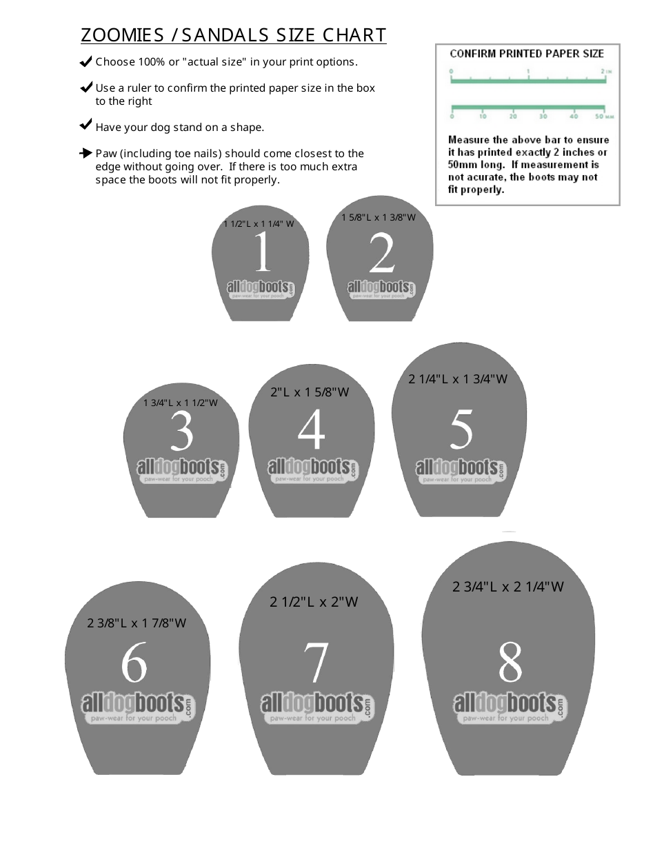 Dog Sandals Size Chart Download Printable PDF | Templateroller