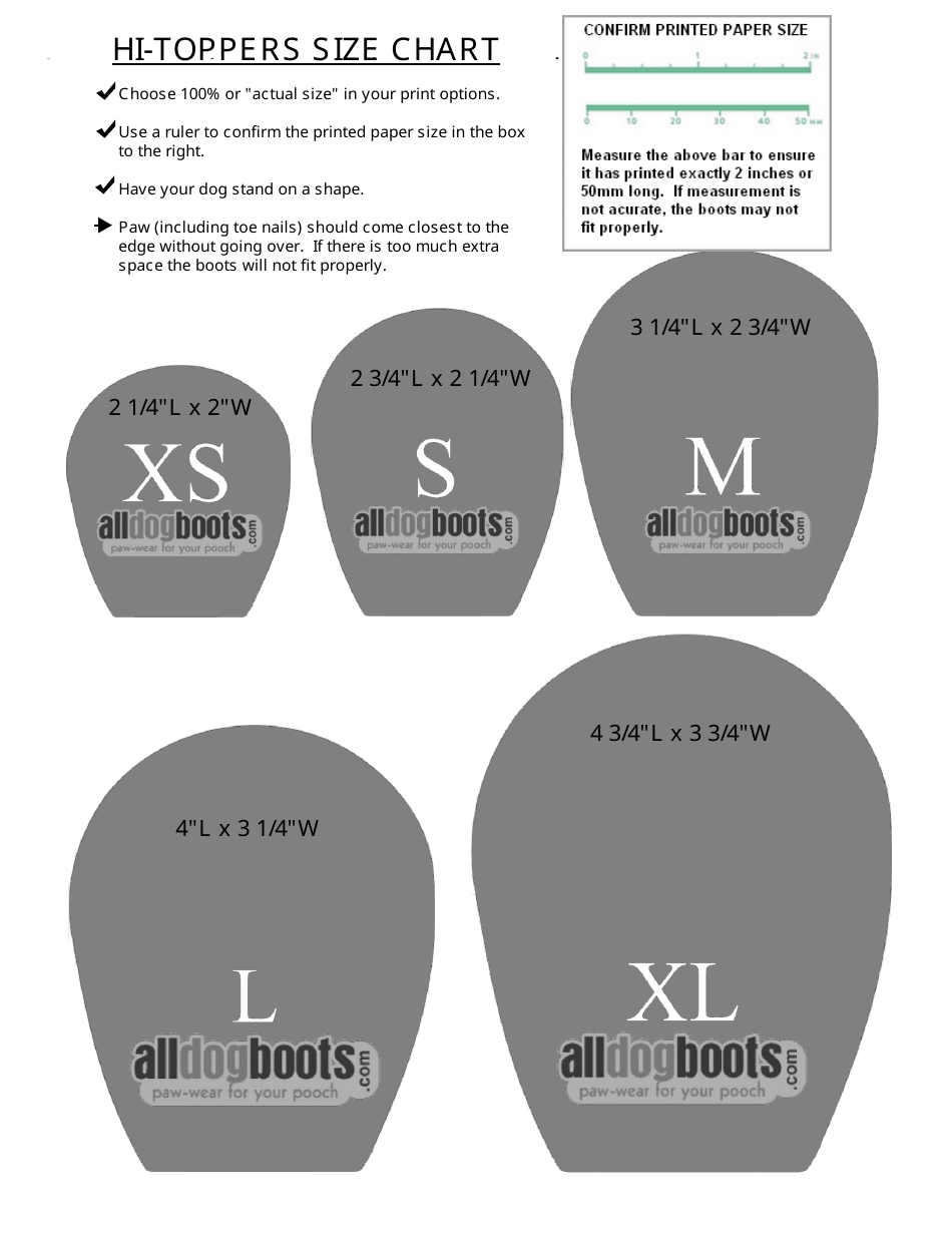 Dog Boots Size Chart, Page 1