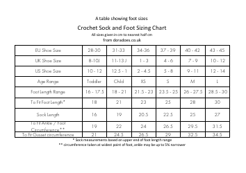 Document preview: Crochet Sock and Foot Sizing Chart