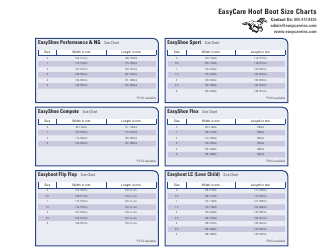 Hoof Boot Size Charts - Tables, Page 2