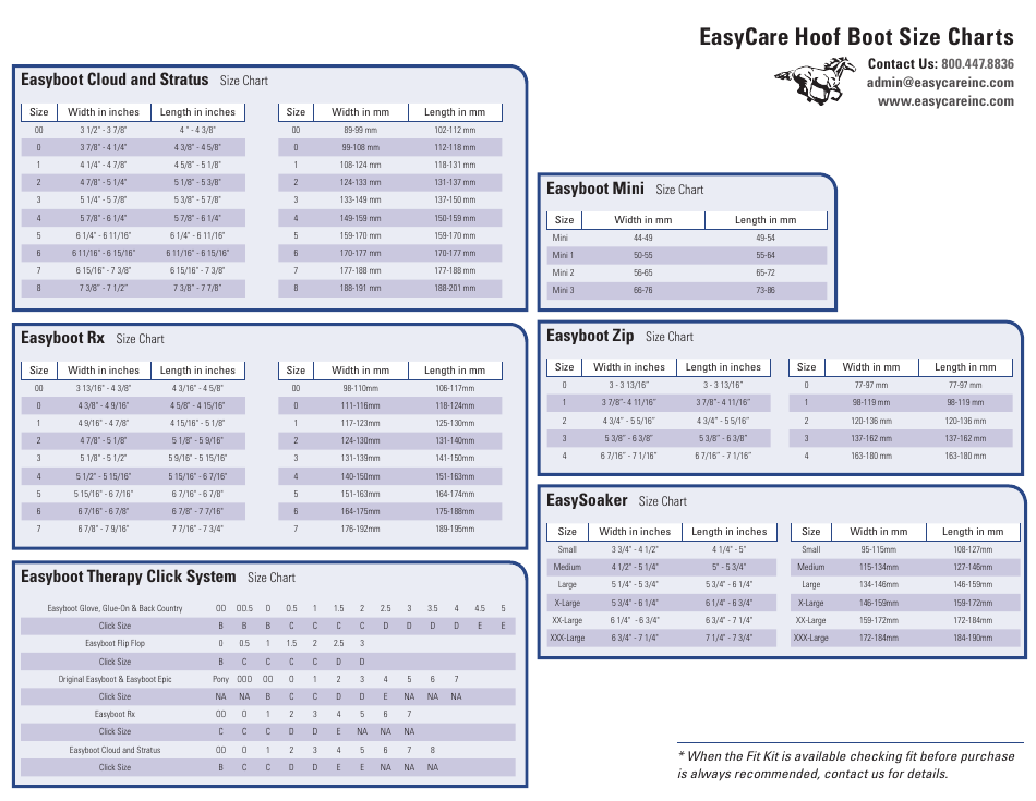 Hoof Boot Size Charts - Tables, Page 3