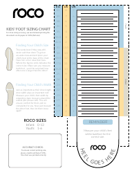 Document preview: Kids' Foot Sizing Chart - Roco