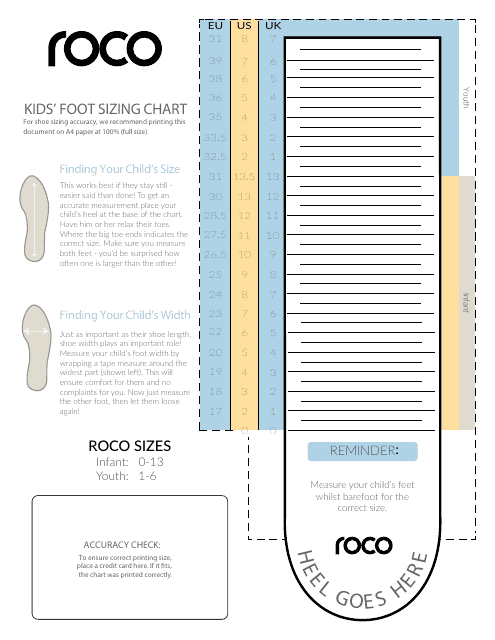 Kids' Foot Sizing Chart - Roco