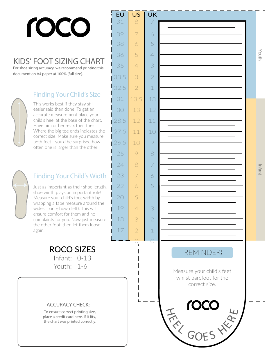 Kids Foot Sizing Chart - Roco, Page 1