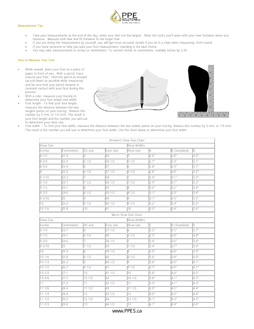 Shoe Size Chart - Ppe Solutions