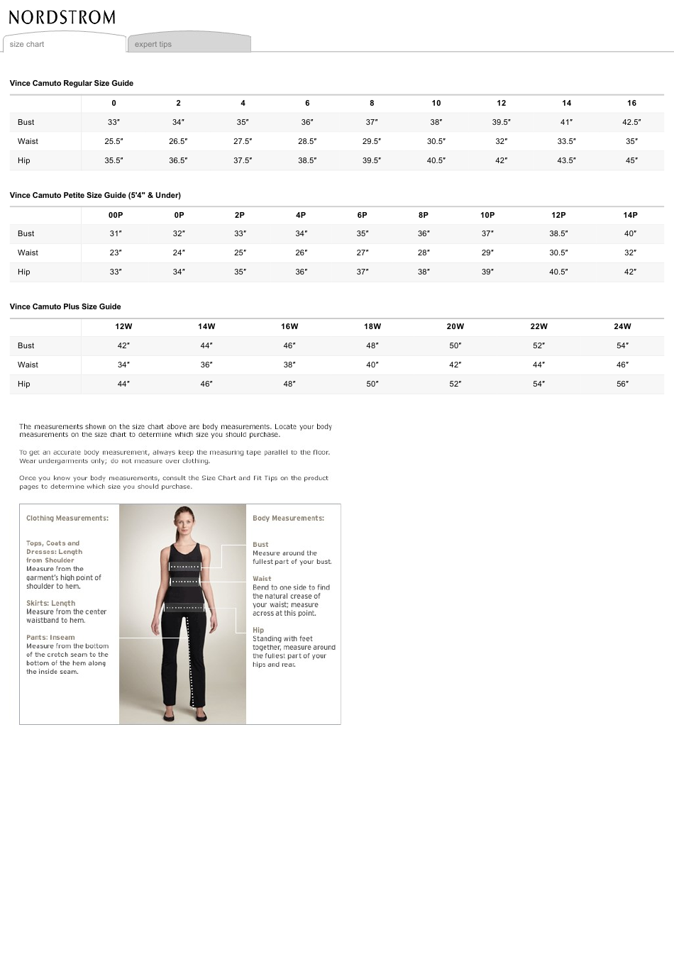 Size Chart - Vince Camuto, Page 1