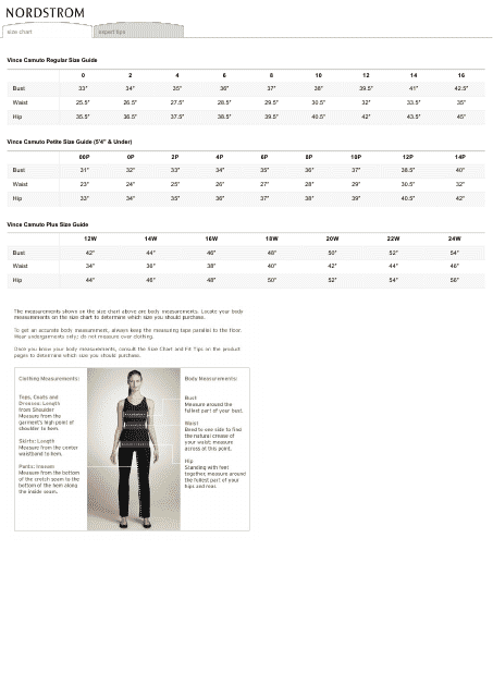 Size Chart - Vince Camuto
