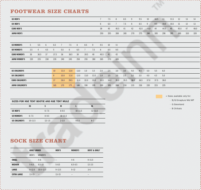 Footwear & Sock Size Chart Download Pdf