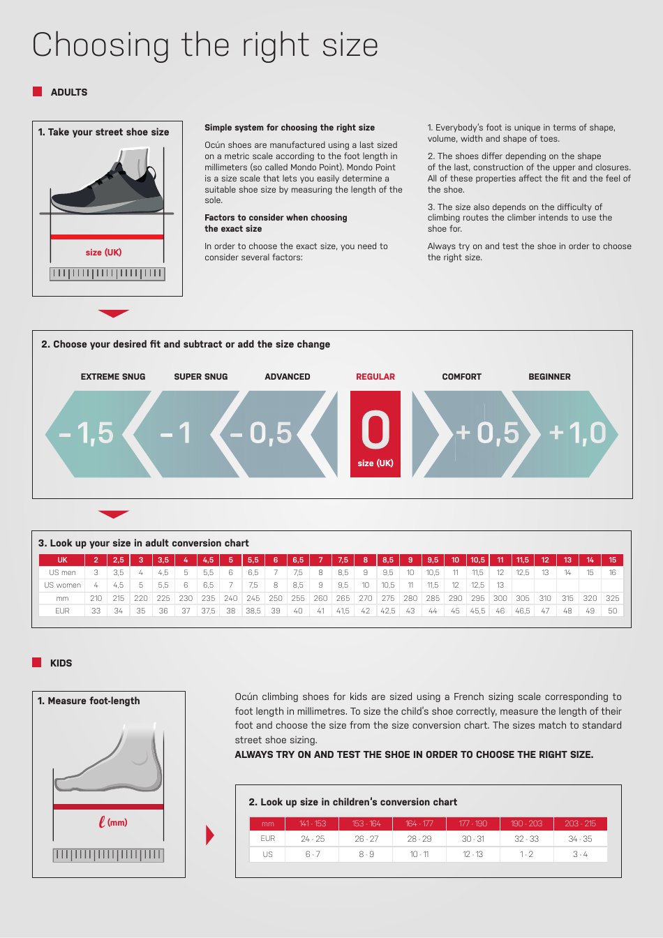 Climbing Shoes Size Chart, Page 1