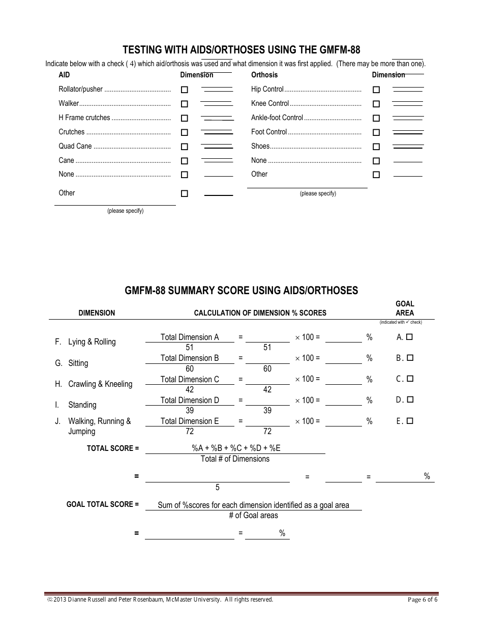 Gross Motor Function Measure (Gmfm) Score Sheet (Gmfm-88 and Gmfm-66 Scoring), Page 6