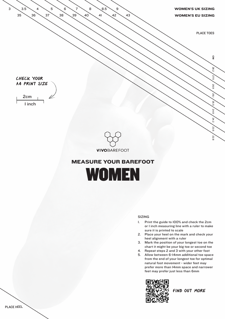 Womens UK / Eu Foot Sizing Chart, Page 1