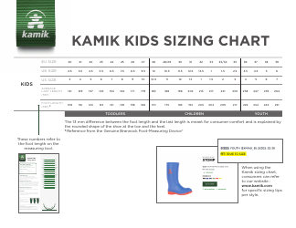 Document preview: Kids Boots Sizing Chart - Green