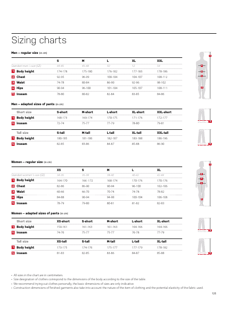 Clothing Sizing Charts Download Printable PDF | Templateroller