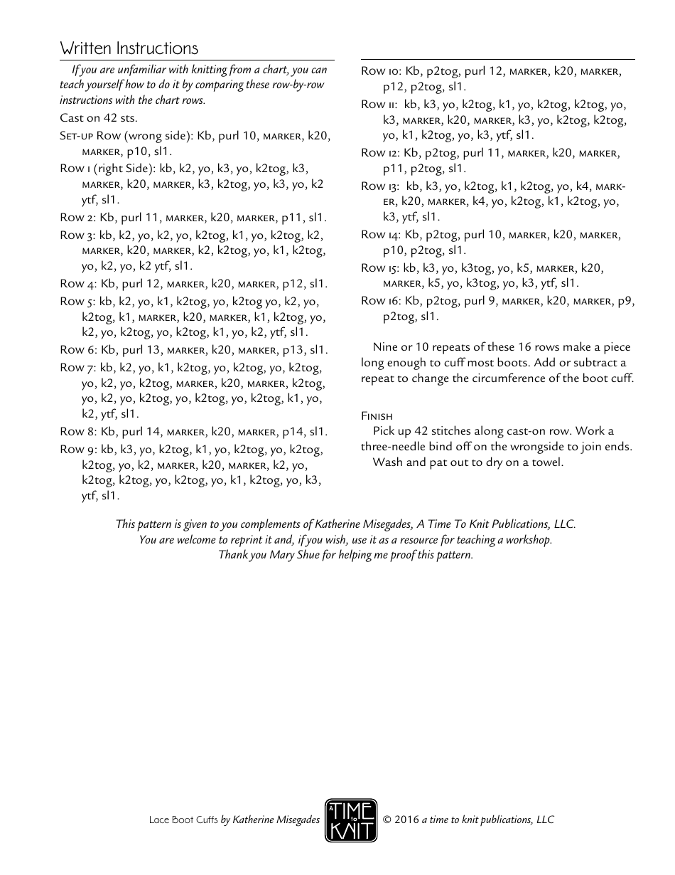 Lace Boot Cuffs Knitting Pattern Diagram - a Time to Knit Publications, Page 3