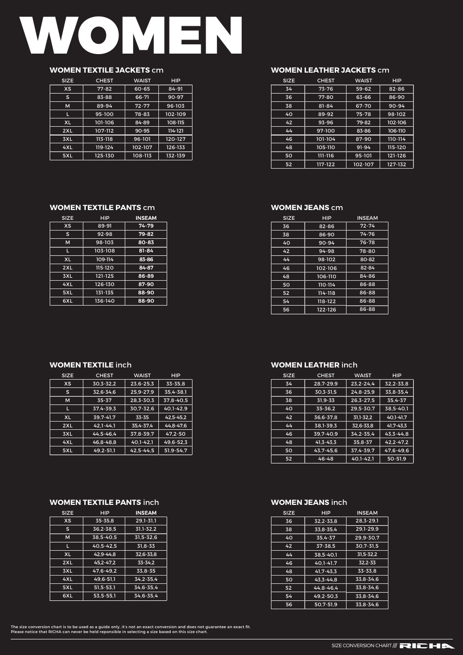 Size Conversion Chart (Eu / UK / USA / Italy), Page 4