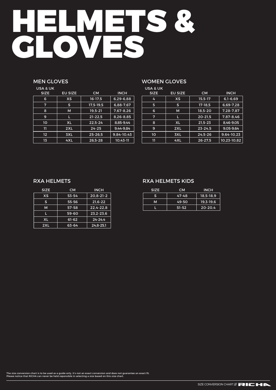 Size Conversion Chart (Eu / UK / USA / Italy), Page 5