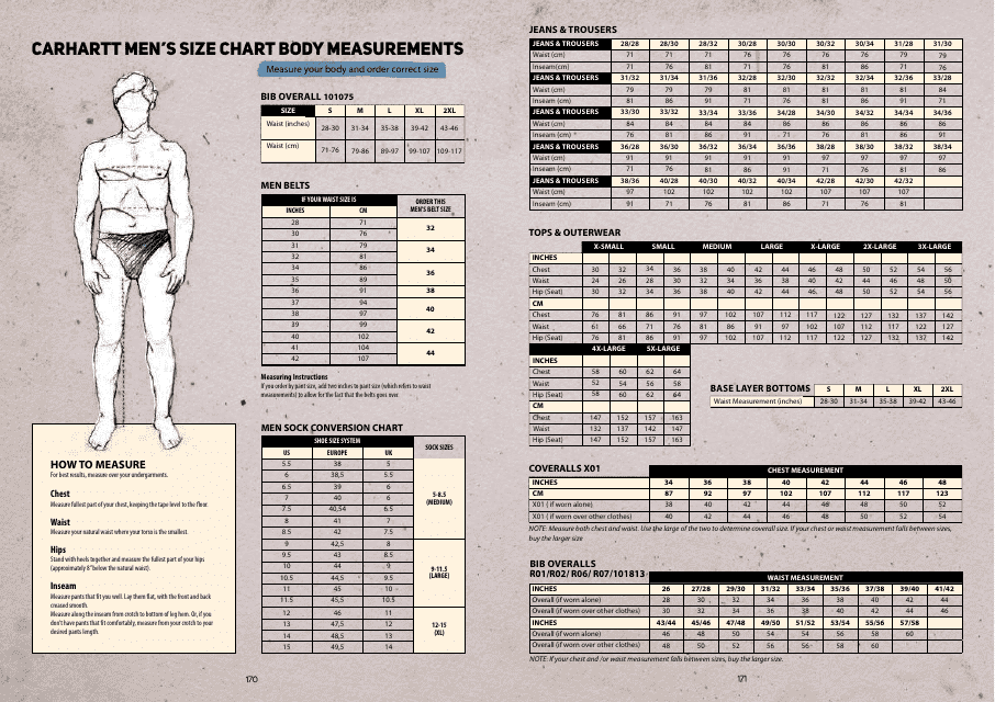 Men s Size Chart Carhartt Download Printable PDF Templateroller