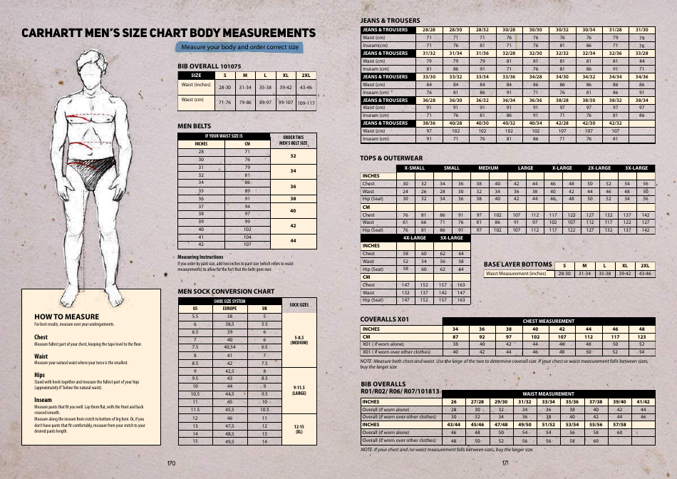 Men's Size Chart Carhartt Download Printable PDF Templateroller