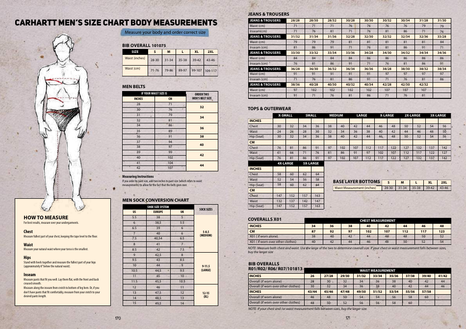 Mens Size Chart - Carhartt, Page 1